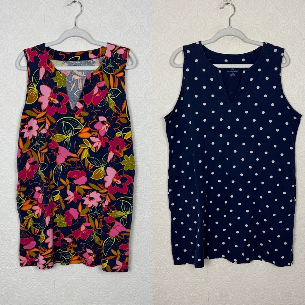 Lands’ End Bundle Polka Dot Sundress Floral Cotton Dress Large Casual Summer